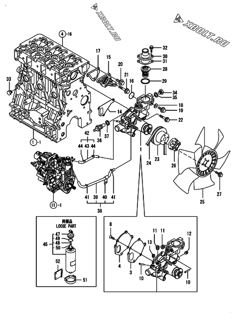  Система водяного охлаждения двигателя Yanmar 3TNV88-BQIKB