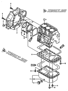  Двигатель Yanmar 3TNV82A-BPYB, узел -  Маховик с кожухом и масляным картером 
