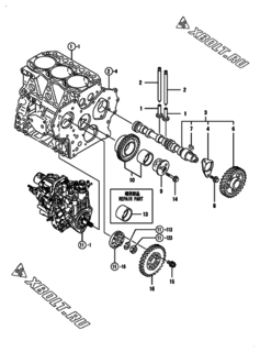  Двигатель Yanmar 3TNV82A-BPYB, узел -  Распредвал и приводная шестерня 