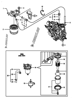  Двигатель Yanmar 3TNV82A-BPYB, узел -  Топливопровод 