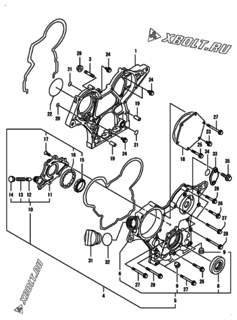  Двигатель Yanmar 3TNV76-HGB2BT, узел -  Корпус редуктора 