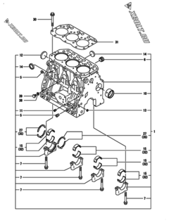  Двигатель Yanmar 3GP88-GB1PC, узел -  Блок цилиндров 