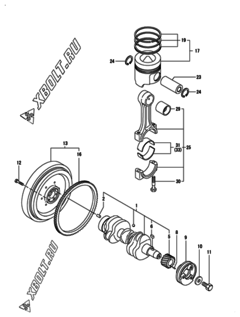  Двигатель Yanmar 3GP88-GB1PC, узел -  Коленвал и поршень 