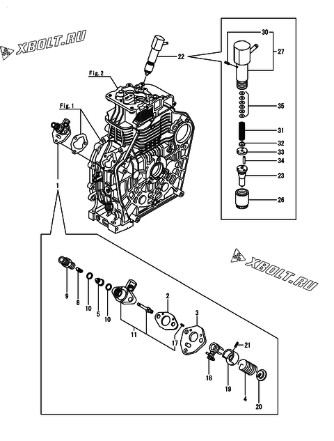  Топливный насос высокого давления (ТНВД) и форсунка двигателя Yanmar L100N6-MEMA