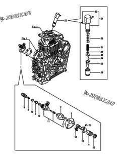  Двигатель Yanmar L100N6-MEMA, узел -  Топливный насос высокого давления (ТНВД) и форсунка 