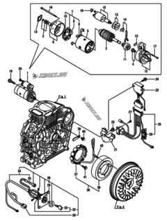  Двигатель Yanmar L100N6-MEMA, узел -  Стартер и генератор 