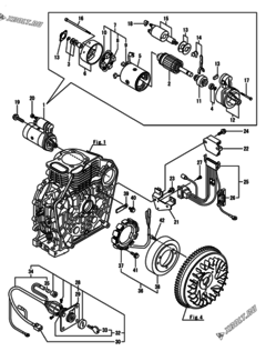  Двигатель Yanmar L70N6-MEMA, узел -  Стартер и генератор 