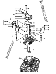  Двигатель Yanmar L100N6-PEMA, узел -  Головка блока цилиндров (ГБЦ) 