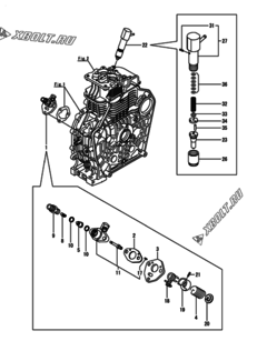  Двигатель Yanmar L100N6-PEMA, узел -  Топливный насос высокого давления (ТНВД) и форсунка 