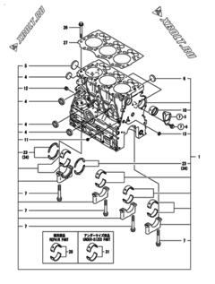  Двигатель Yanmar 3TNV76-KUSS, узел -  Блок цилиндров 