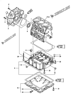  Двигатель Yanmar 3TNV76-XMR, узел -  Крепежный фланец и масляный картер 