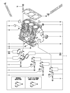  Двигатель Yanmar 3TNV88-BDRFU, узел -  Блок цилиндров 