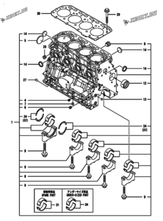  Двигатель Yanmar 4TNV84T-ZXGYB, узел -  Блок цилиндров 