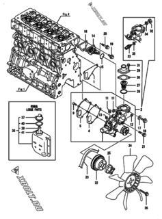  Двигатель Yanmar 4TNV84T-ZXGYB, узел -  Система водяного охлаждения 