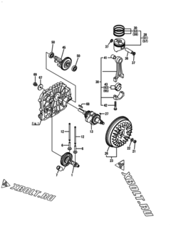  Двигатель Yanmar L100N2-VEMK, узел -  Коленвал, поршень и распредвал 