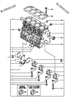 Двигатель Yanmar 4TNV88-BXYB3, узел -  Блок цилиндров 