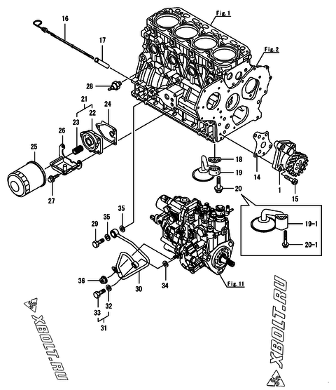  Система смазки двигателя Yanmar 4TNV88-BXYB3
