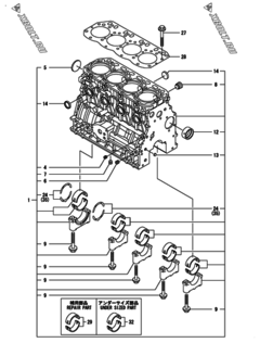  Двигатель Yanmar 4TNV88-BDHK, узел -  Блок цилиндров 