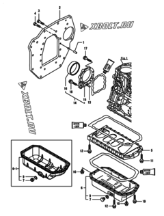  Двигатель Yanmar 4TNV88-BDHK, узел -  Крепежный фланец и масляный картер 
