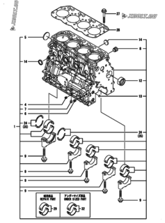  Двигатель Yanmar 4TNV88-BDHKS, узел -  Блок цилиндров 