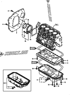  Двигатель Yanmar 4TNV88-BDHKS, узел -  Крепежный фланец и масляный картер 