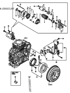  Двигатель Yanmar L100V6-KEDK2, узел -  Стартер и генератор 