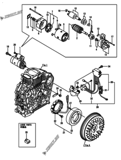  Двигатель Yanmar L100V6-KEDKS2, узел -  Стартер и генератор 
