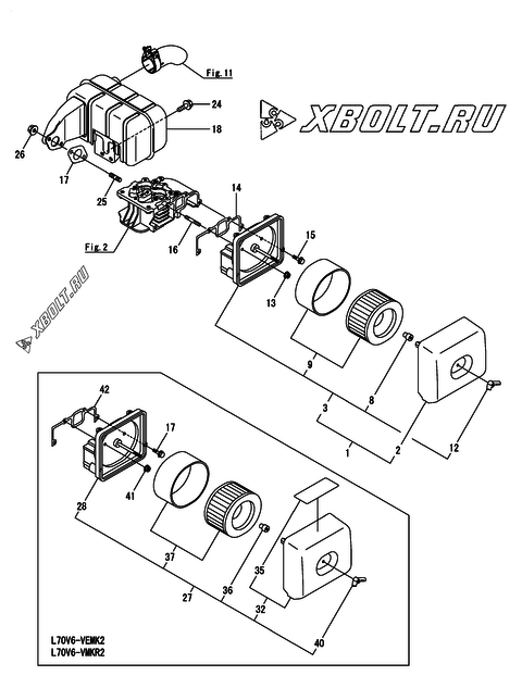  Воздушный фильтр и глушитель двигателя Yanmar L70V6-VMKR2