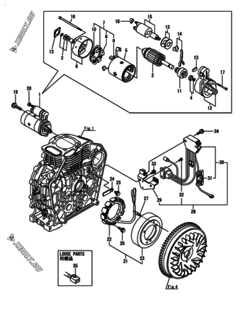  Двигатель Yanmar L100V1-REMK2, узел -  Стартер и генератор 