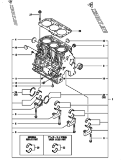  Двигатель Yanmar 3TNV88-BPMBA, узел -  Блок цилиндров 