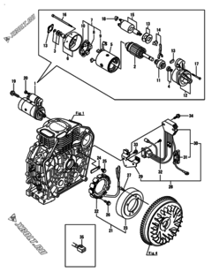  Двигатель Yanmar L70N6-VEMK2, узел -  Стартер и генератор 