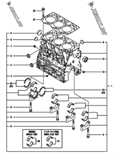  Двигатель Yanmar 3TNV76-NFK, узел -  Блок цилиндров 