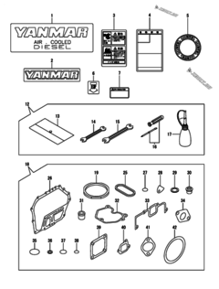  Двигатель Yanmar L70V6-PMMA2, узел -  Инструменты, шильды и комплект прокладок 