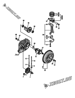  Двигатель Yanmar L70V6-MEME2, узел -  Коленвал, поршень и распредвал 