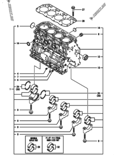  Двигатель Yanmar 4TNV88-BXPYBD, узел -  Блок цилиндров 