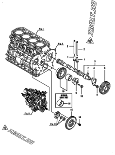  Двигатель Yanmar 4TNV88-BXPYBD, узел -  Распредвал и приводная шестерня 