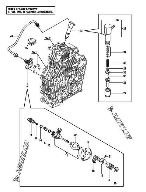  Топливный насос высокого давления (ТНВД) и форсунка двигателя Yanmar L100N6-GEYT
