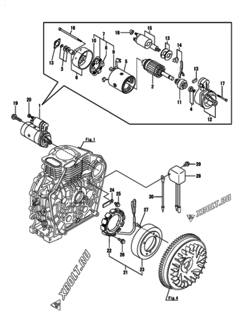  Двигатель Yanmar L100N5-GEYT, узел -  Стартер и генератор 