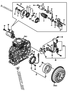  Двигатель Yanmar L70V6-RESA2, узел -  Стартер и генератор 
