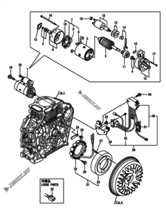  Двигатель Yanmar L70V6-VESA2, узел -  Стартер и генератор 