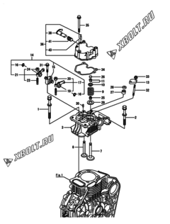  Двигатель Yanmar L100V1-RESA2, узел -  Головка блока цилиндров (ГБЦ) 