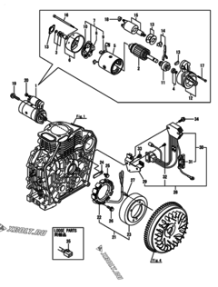  Двигатель Yanmar L100V1-RESA2, узел -  Стартер и генератор 