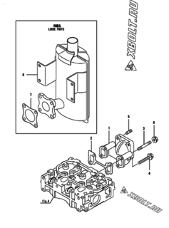  Двигатель Yanmar 2TNV70-NMBA, узел -  Выпускной коллектор и глушитель 