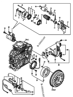  Двигатель Yanmar L100V6-PEMA2, узел -  Стартер и генератор 