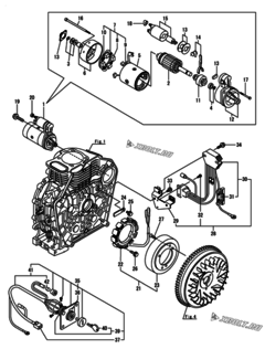  Двигатель Yanmar L70V6-PESU2, узел -  Стартер и генератор 