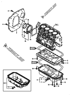  Двигатель Yanmar 4TNV88-BDHKS1, узел -  Крепежный фланец и масляный картер 