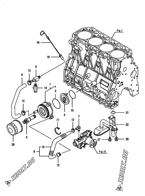  Система смазки двигателя Yanmar 4TNV98T-ZNHK