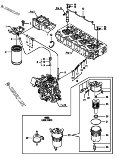  Двигатель Yanmar 4TNV98T-ZNHK, узел -  Топливопровод 