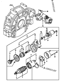  Двигатель Yanmar 4TNV98T-ZNHK, узел -  Стартер 