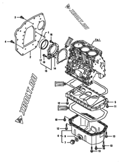  Двигатель Yanmar 3TNV88-BDHK, узел -  Крепежный фланец и масляный картер 
